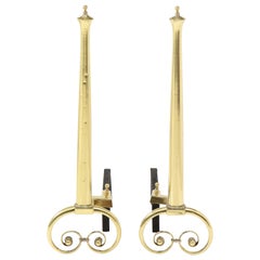 Vintage Art Nouveau Aged Brass Andirons