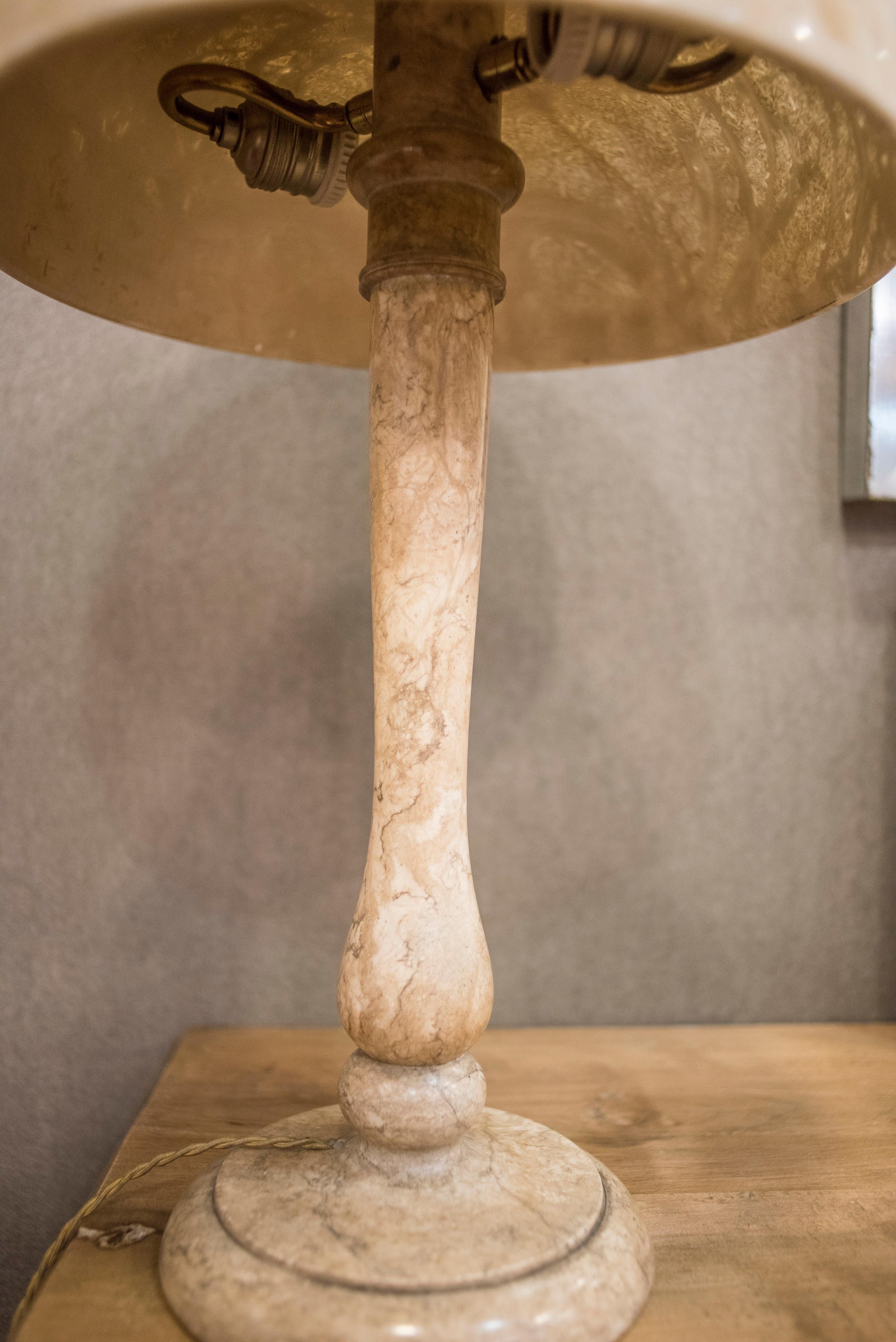 Hand-Crafted Art Nouveau French  table lamp in Alabaster Beige Mushroom Shaped , 1900