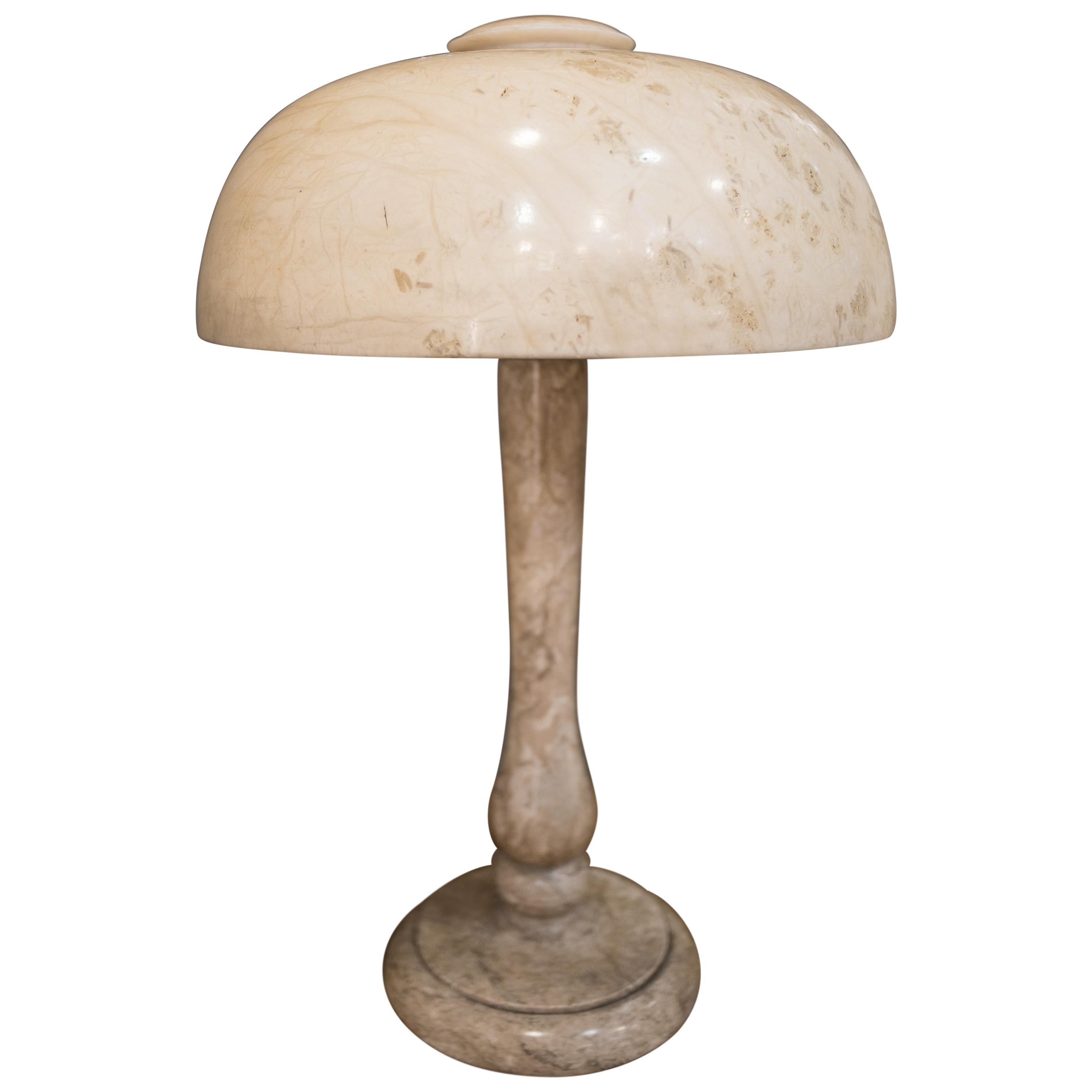 Art Nouveau French  table lamp in Alabaster Beige Mushroom Shaped , 1900
