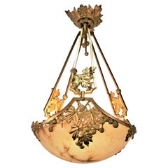 Antique Art Nouveau Alabaster Gilt Bronze Chandelier