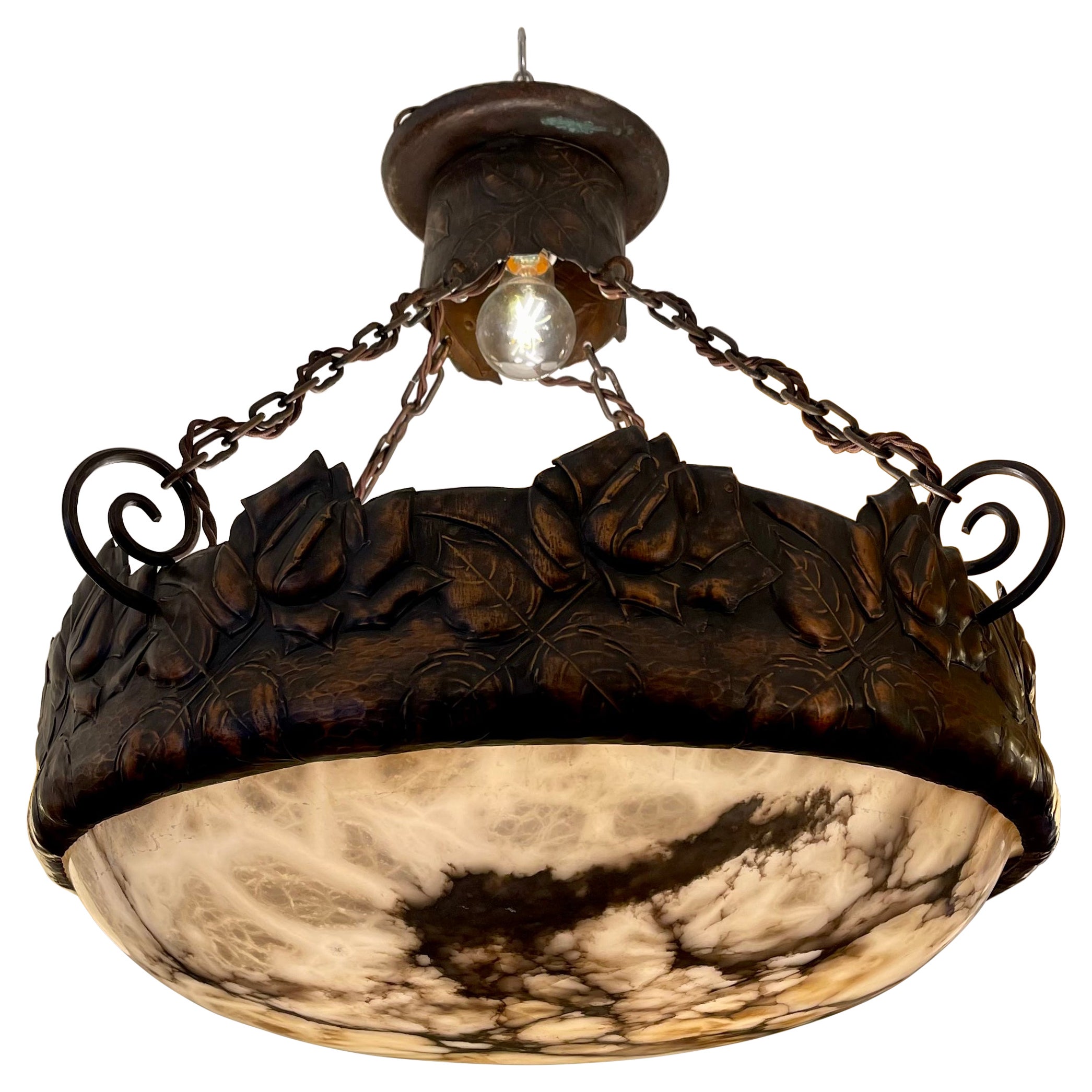 Art Nouveau Alabaster Pendant, Sweden, 1910