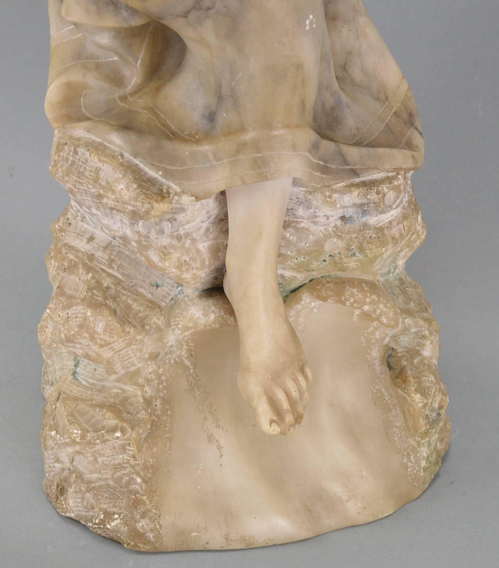 Art Nouveau Alabaster Sculpture, Woman on a Rock In Good Condition In Brussels, BE