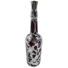 Art Nouveau Amber Glass & Silver Overlay Scotch Decanter