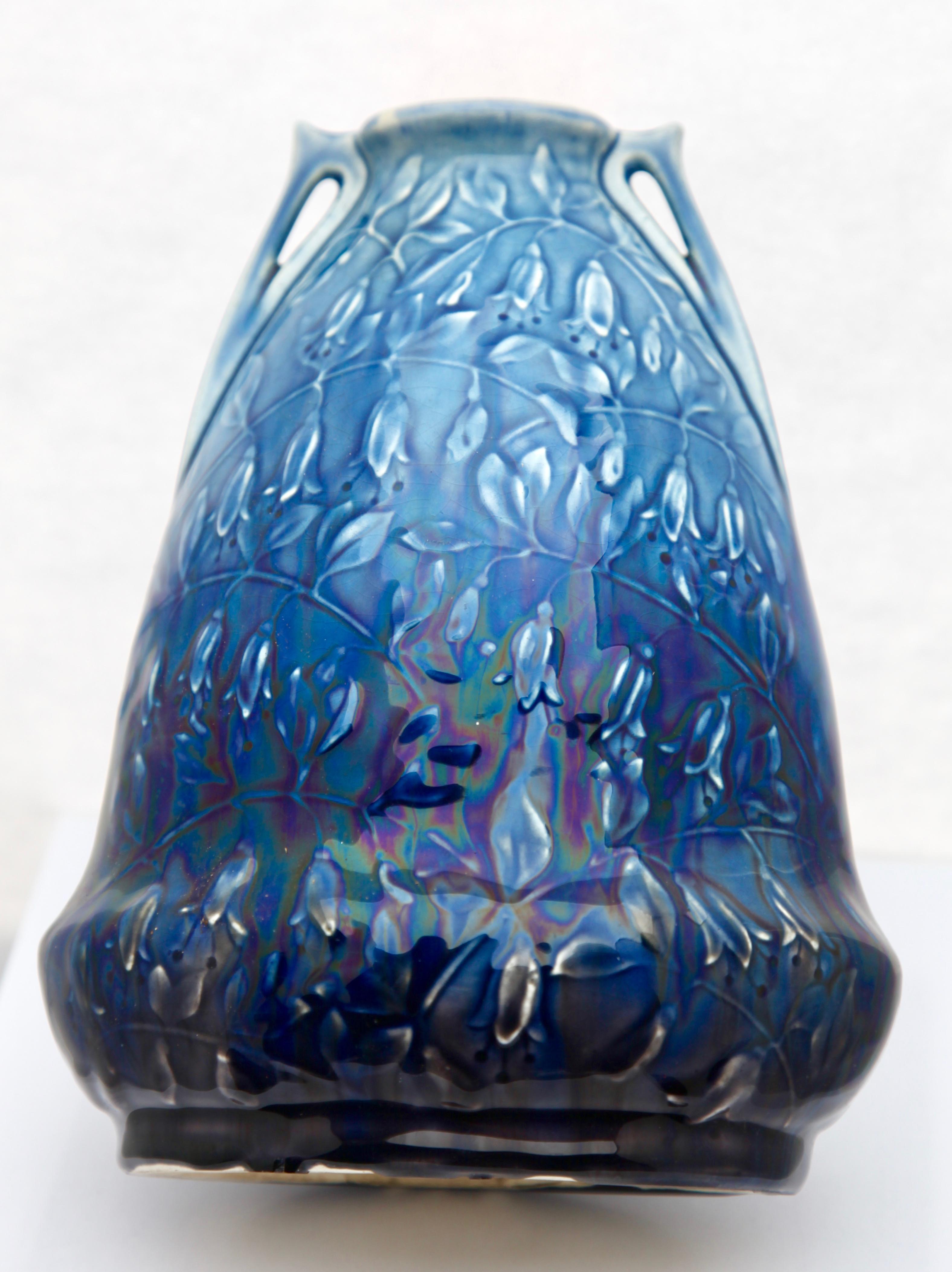 Early 20th Century Art Nouveau AMC, Wasmuel, Floral Decoration Glazed Vase Made in Belgium, 1920s