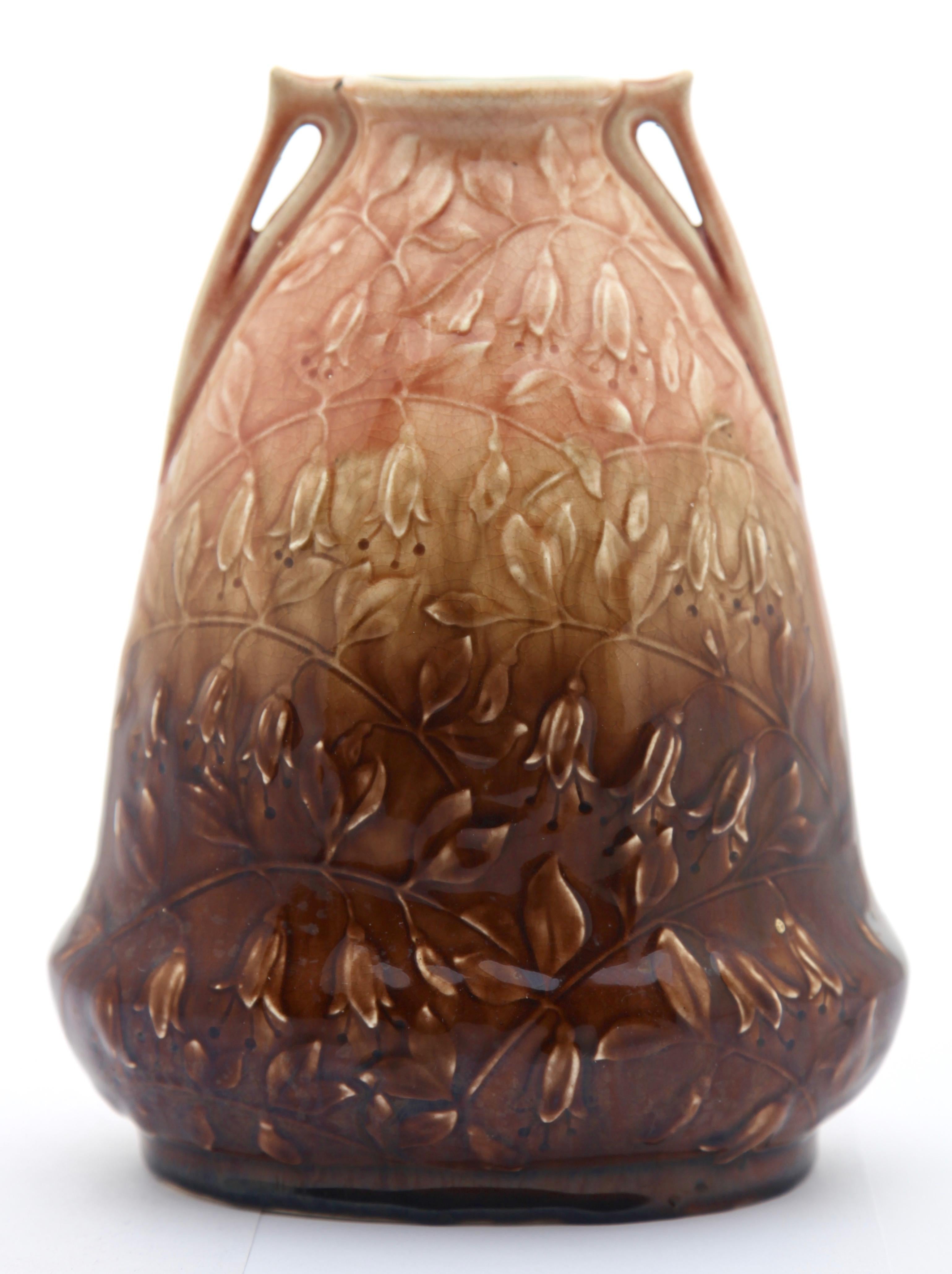 Art Nouveau AMC, Wasmuel, Floral Decoration Glazed Vase Made in Belgium, 1920s In Good Condition For Sale In Verviers, BE