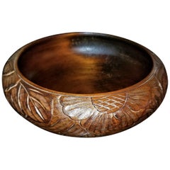 Antique Art Nouveau American Carved Walnut Bowl