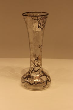 Art Nouveau American Cut Glass and Sterling Silver Overlay Flower Vase