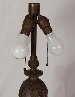 Art Nouveau American Slag Glass Lamp with Etched Shade, 'circa 1900'