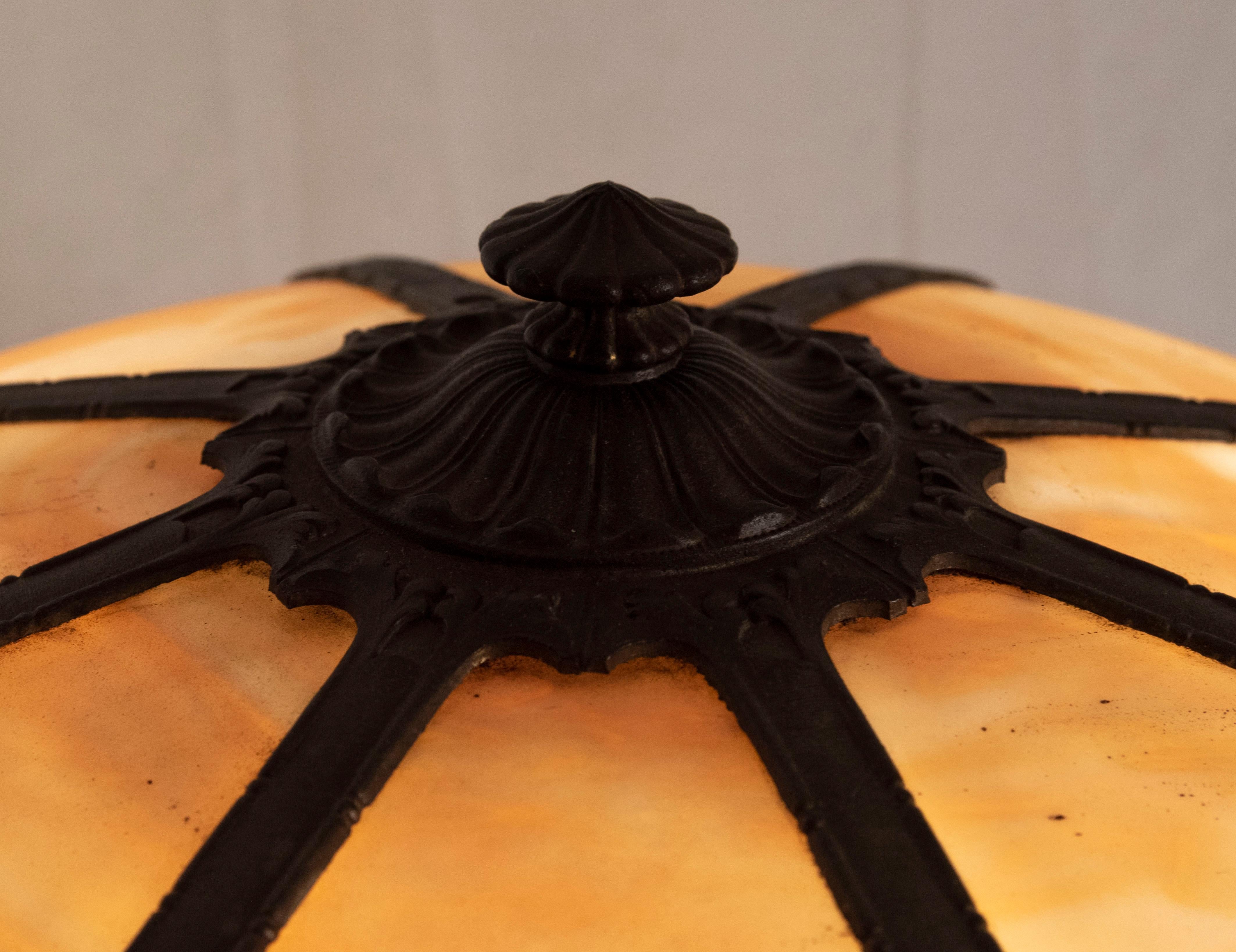 art nouveau slag glass lamp