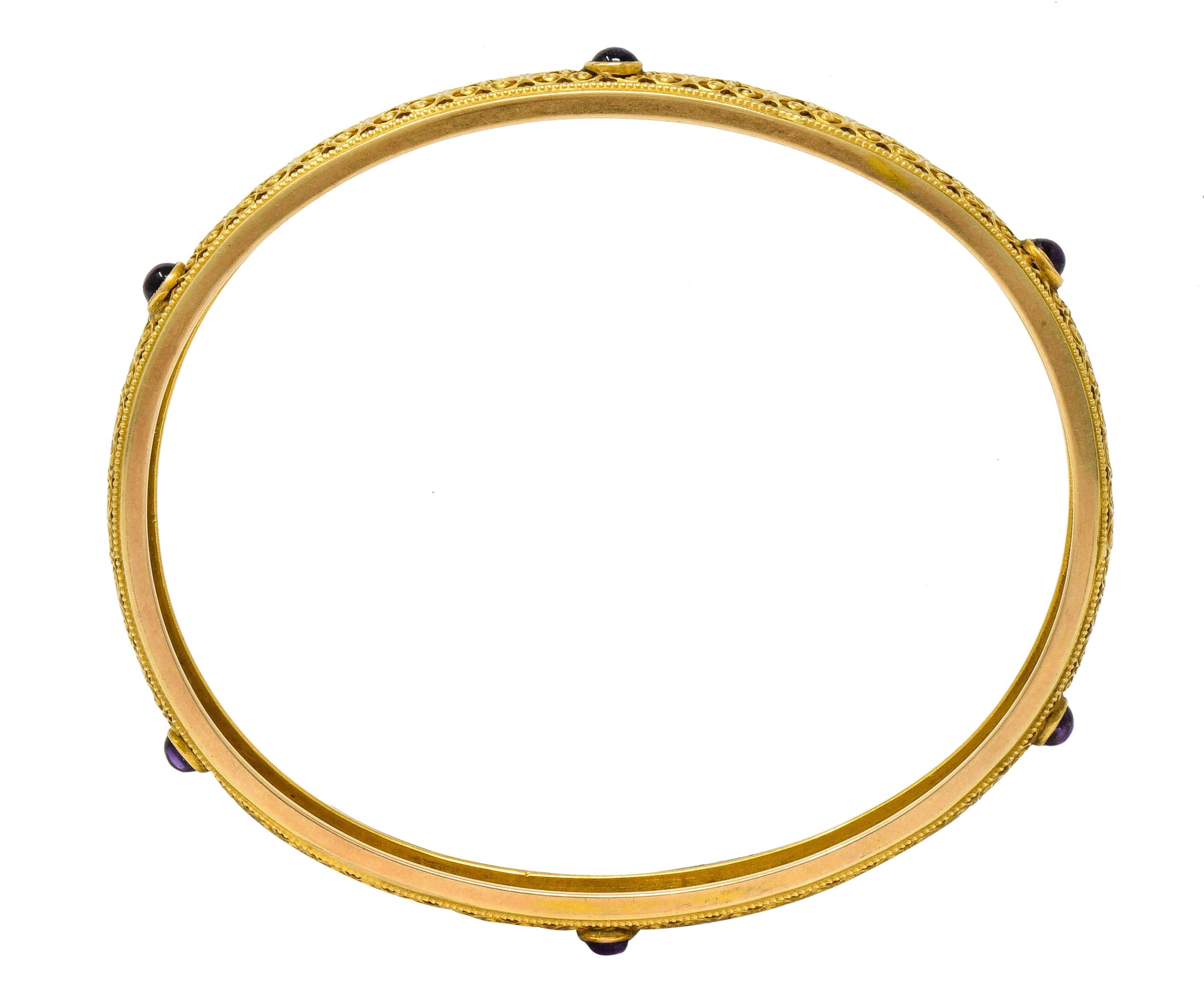 Art Nouveau Amethyst 14 Karat Gold Scrolled Filigree Bangle Bracelet 2