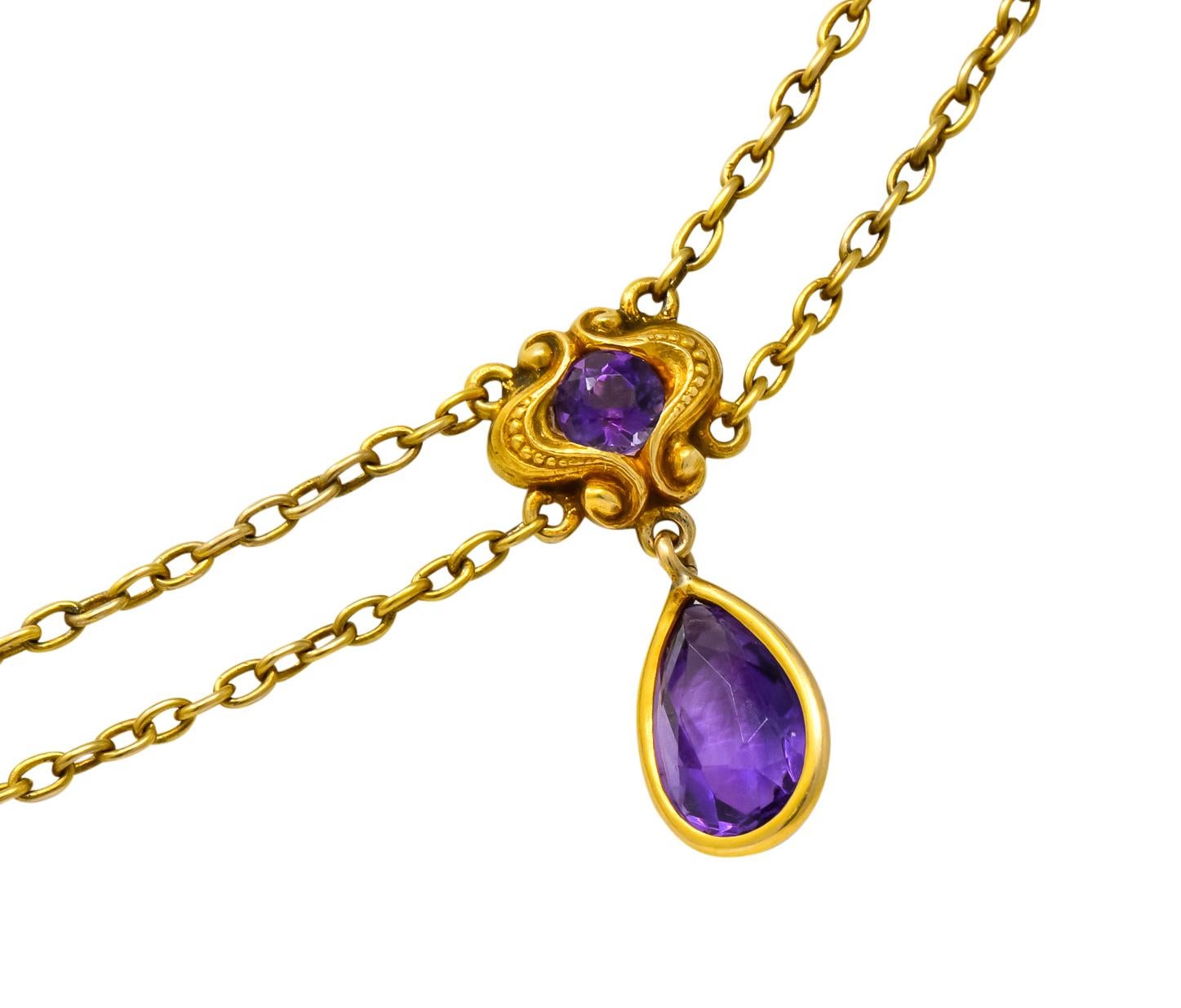 Women's or Men's Art Nouveau Amethyst 14 Karat Gold Swag Style Necklace