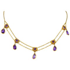 Art Nouveau Amethyst 14 Karat Gold Swag Style Necklace