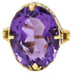 Art Nouveau Amethyst 14 Karat Two-Tone Gold Butterfly Statement Ring