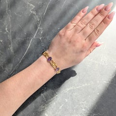 Art Nouveau Amethyst 14 Karat Yellow Gold Antique Floral Link Bracelet