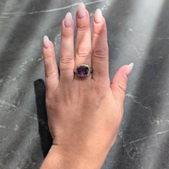 Art Nouveau Amethyst 14K Yellow Gold Antique Scrolling Floral Vine Signet Ring