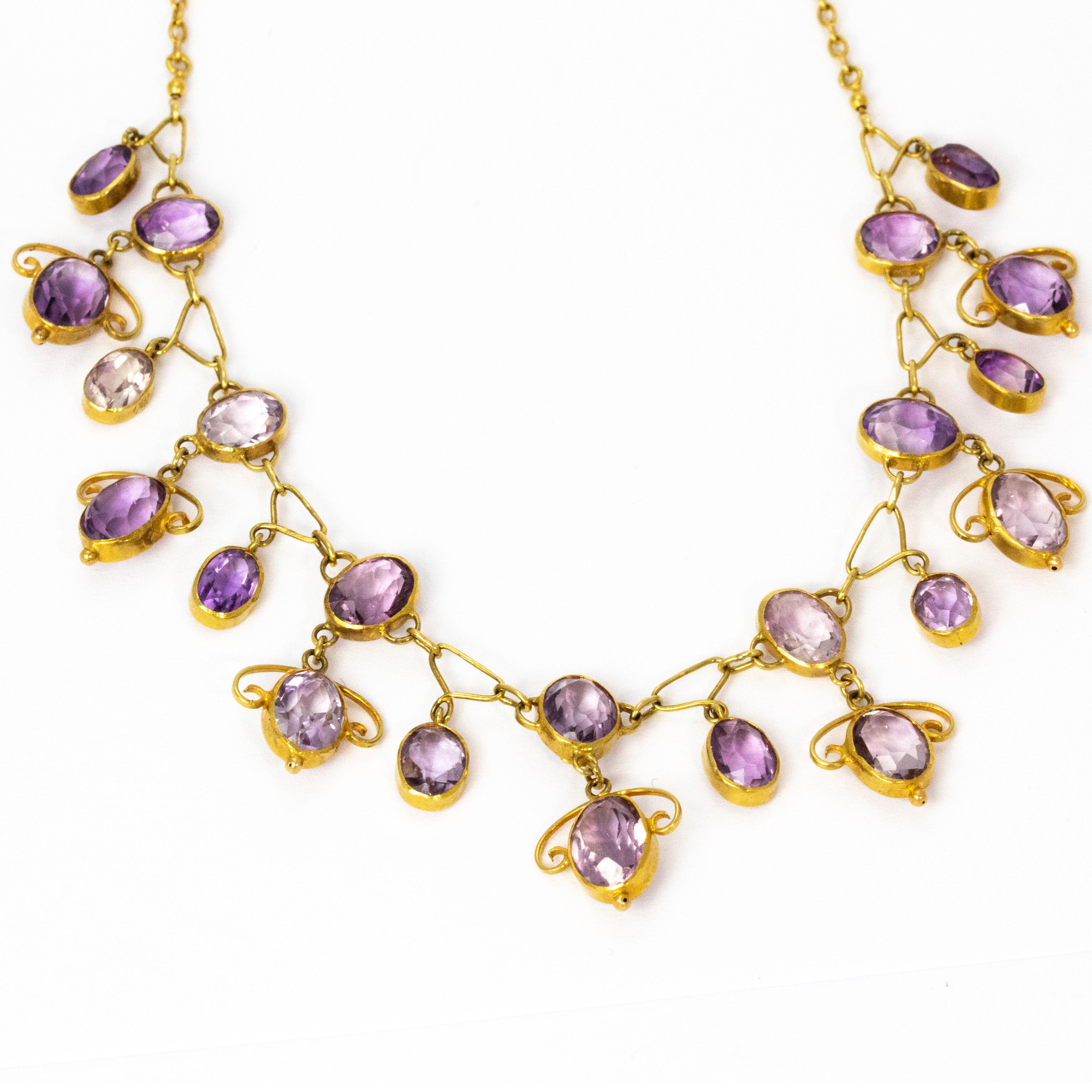 Art Nouveau Amethyst 15 Carat Gold Necklace by Liberty & Co. In Excellent Condition In Chipping Campden, GB