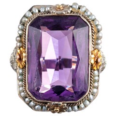 Antique Art Nouveau Amethyst and Seed Pearl Ring
