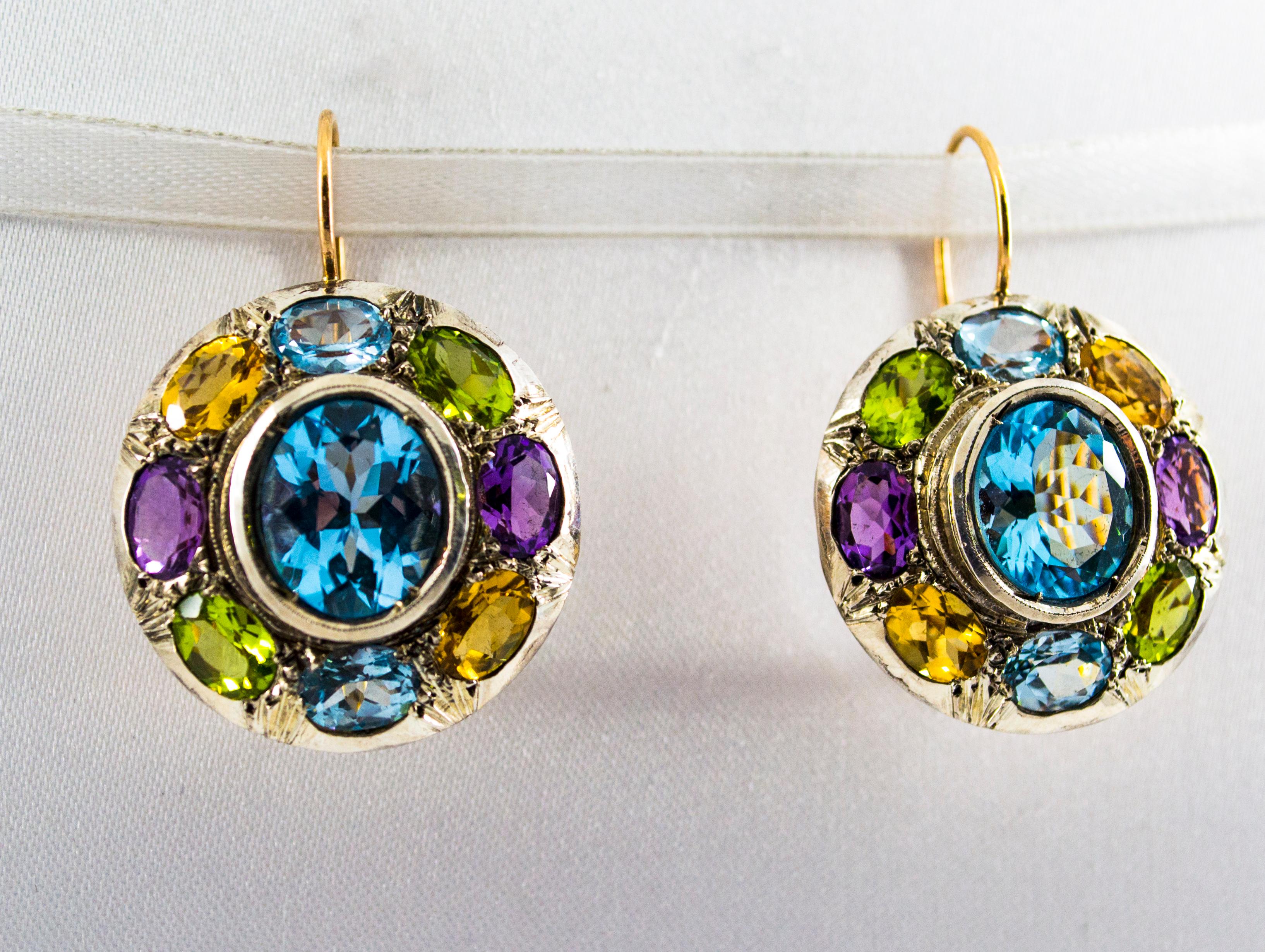 Art Nouveau Amethyst Blue Topaz Quartz Peridot Citrine Yellow Gold Earrings 5