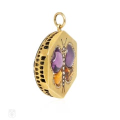 Pendentif papillon Art nouveau en améthyste, citrine et diamants