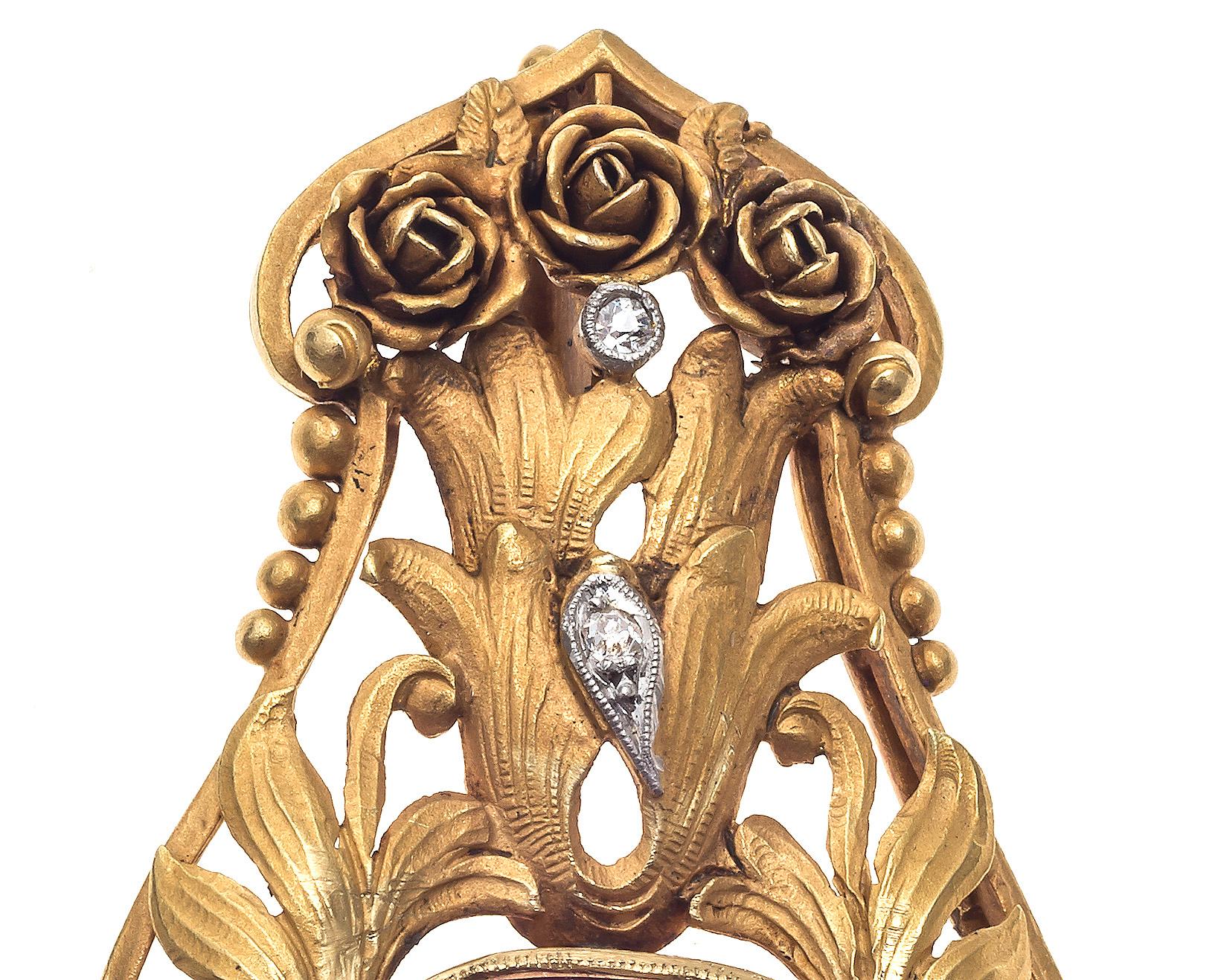 Art nouveau Broche roses Art Nouveau en or et platine avec améthyste et diamants en vente