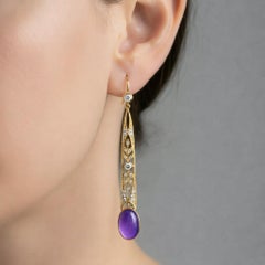 Art Nouveau Amethyst Drop Earrings silver, gold