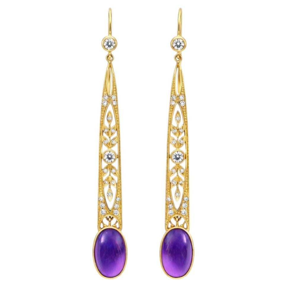 Art Nouveau Amethyst Drop Earrings silver, gold