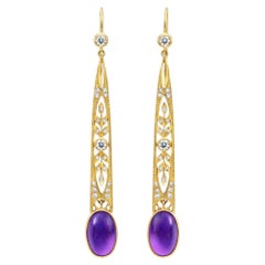 Art Nouveau Amethyst Drop Earrings silver, gold