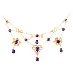 Collana Art Nouveau con festone di ametista in oro giallo 14 carati di Durand