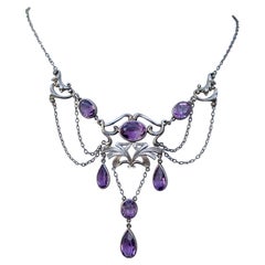 Jugendstil Amethyst Festoon Halskette Sterling Silber Antik Selten