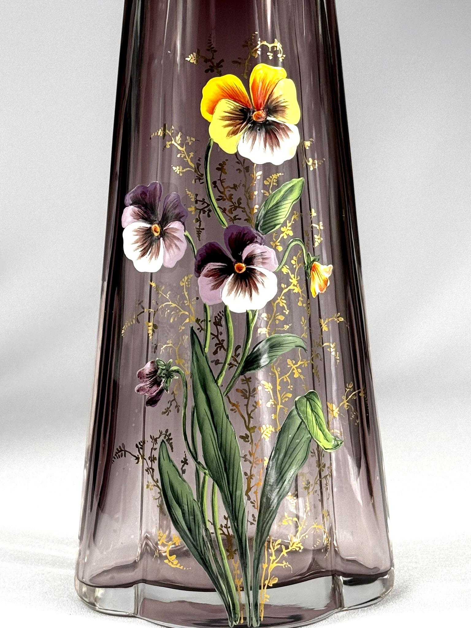 Fatto a mano Vaso dipinto in stile Art Nouveau con ametista ( Legras Mont  Francia ? ) in vendita