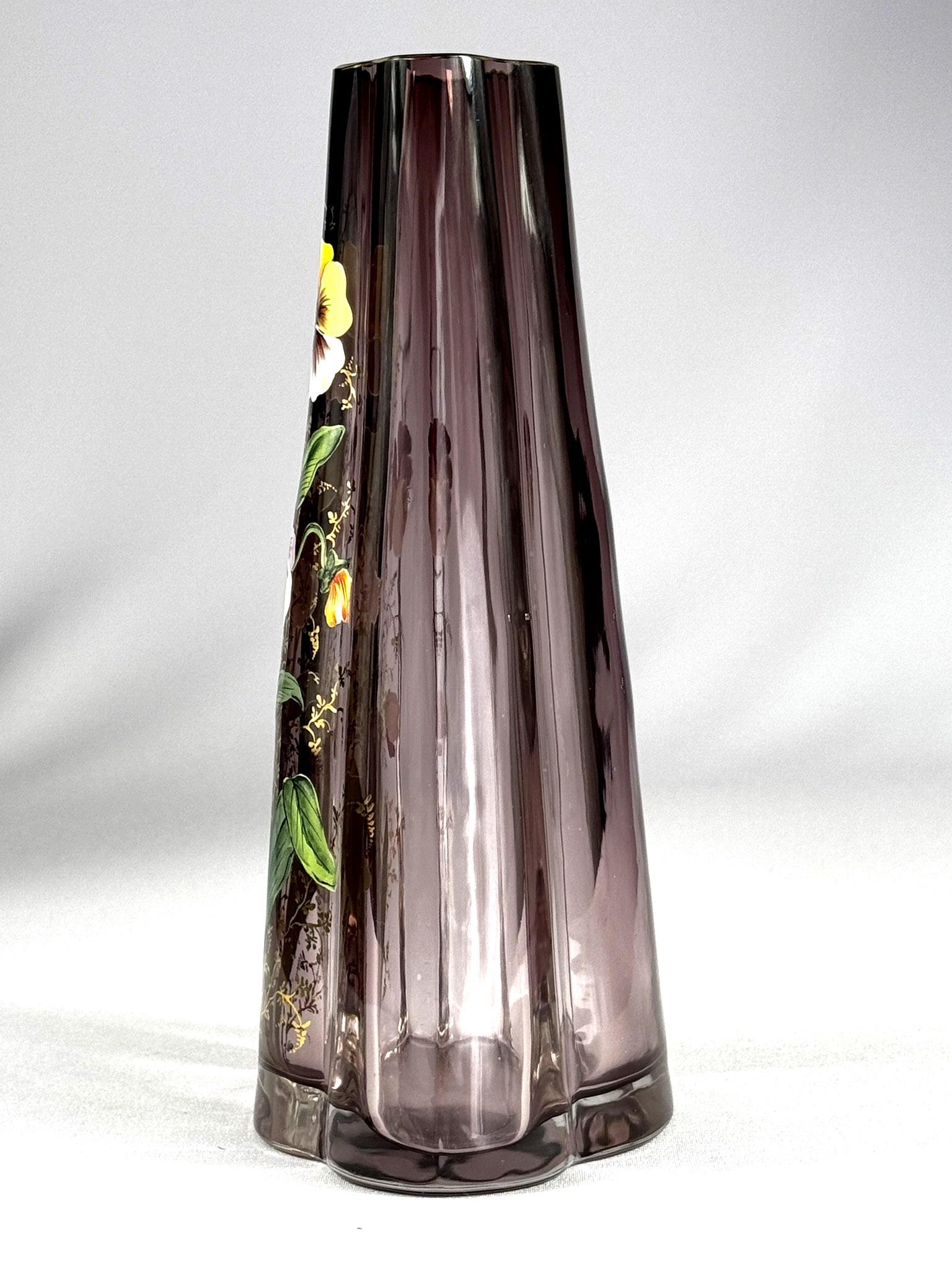XX secolo Vaso dipinto in stile Art Nouveau con ametista ( Legras Mont  Francia ? ) in vendita