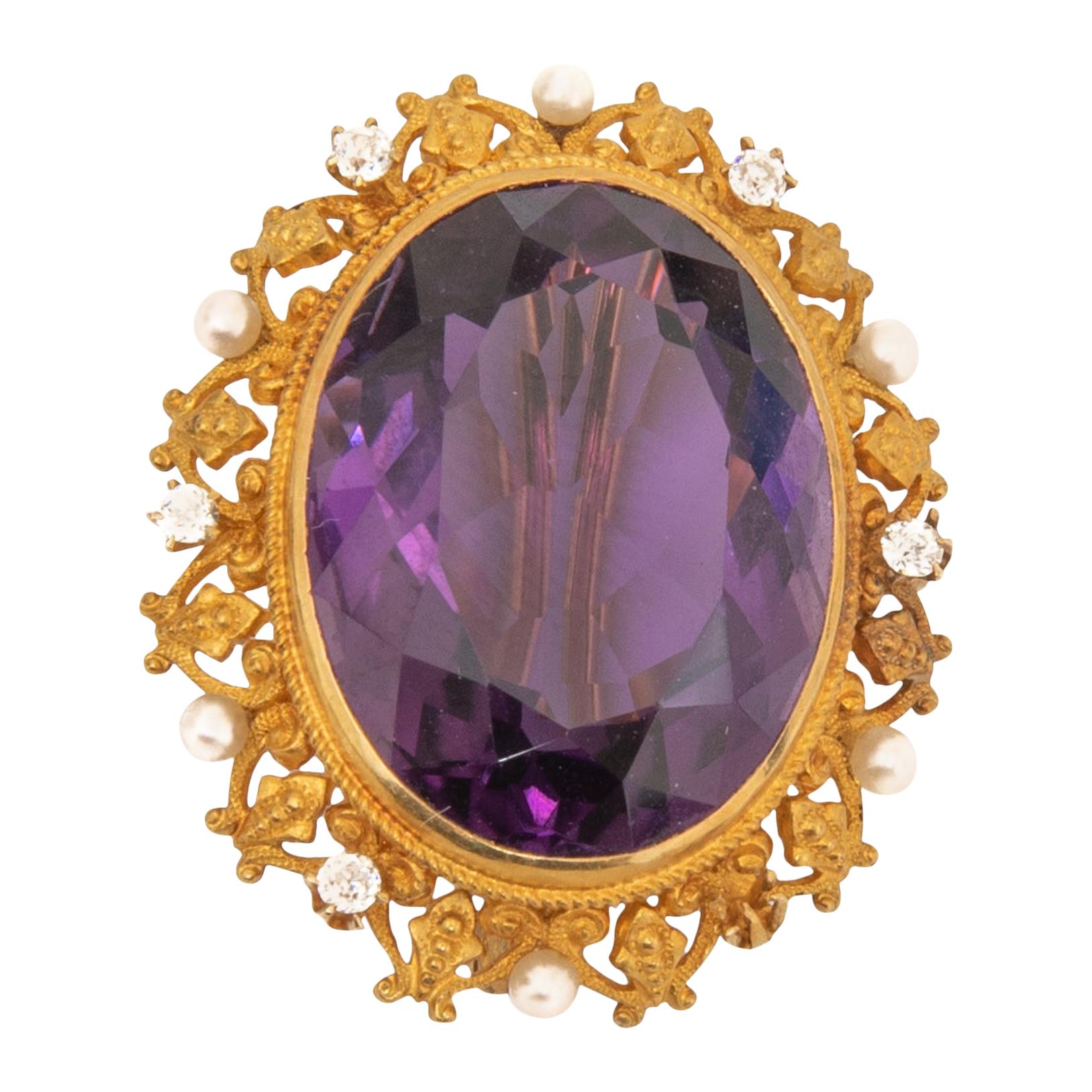 Art Nouveau Amethyst, Pearl and Diamond Brooch, circa 1910