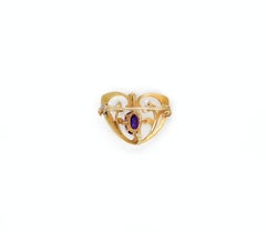 Art Nouveau Amethyst, Pearl & Enamel Brooch, Watch Pin, 14K