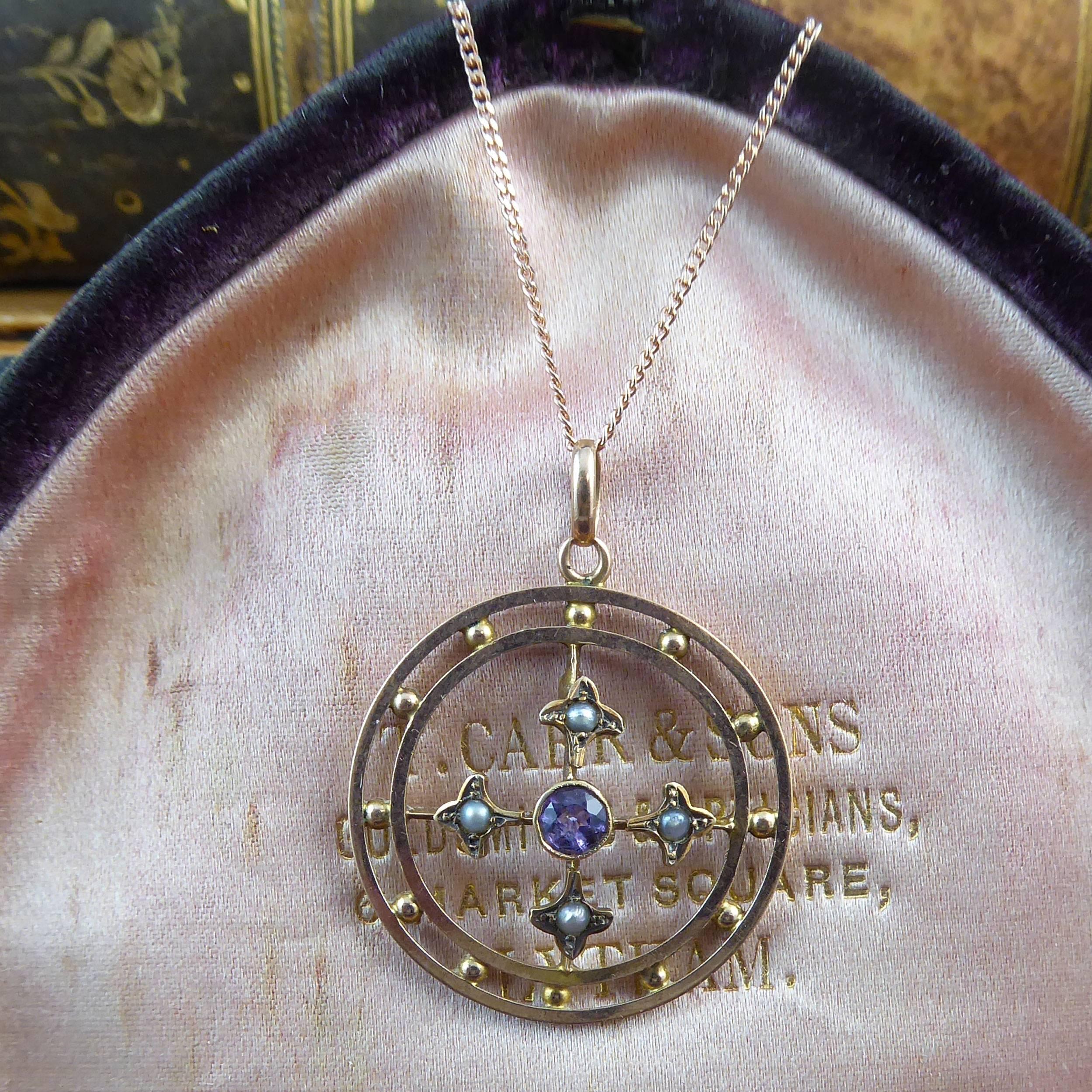 Art Nouveau Amethyst Pearl Pendant, 9 Carat Rose Gold, circa 1910 In Excellent Condition In Yorkshire, West Yorkshire