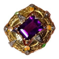Jugendstil- Amethyst-Ring mit Emaille und Diamanten