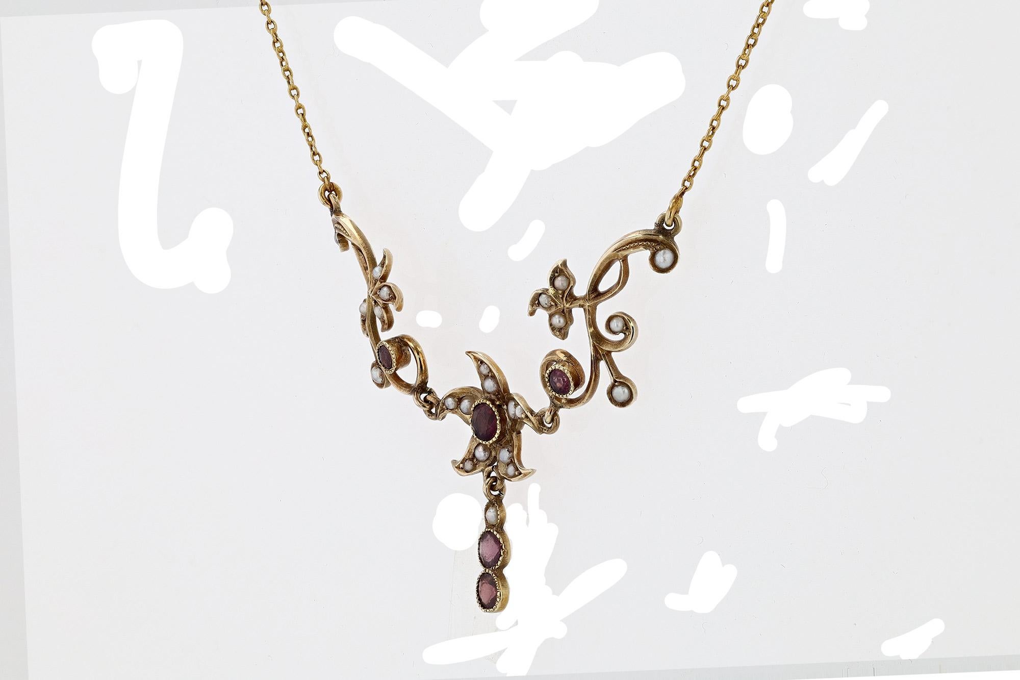 Art Nouveau Amethyst & Seed Pearl Naturalistic Necklace In Good Condition For Sale In Santa Barbara, CA