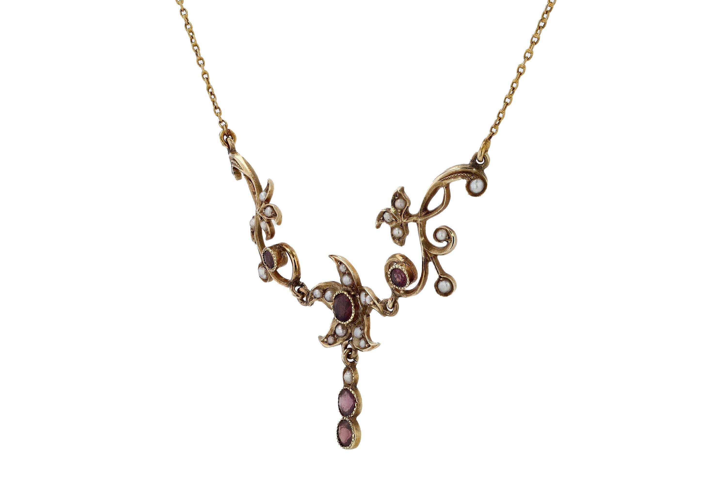 Women's Art Nouveau Amethyst & Seed Pearl Naturalistic Necklace For Sale