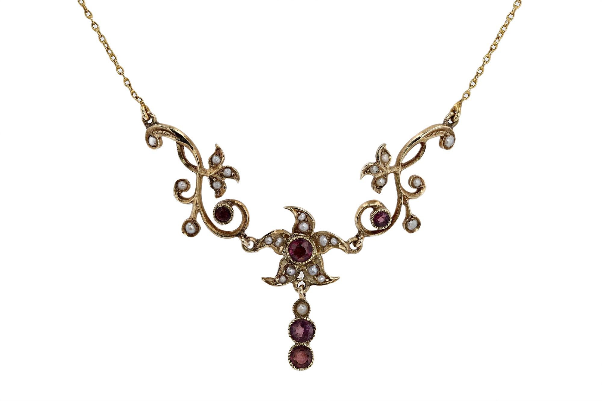 Art Nouveau Amethyst & Seed Pearl Naturalistic Necklace For Sale