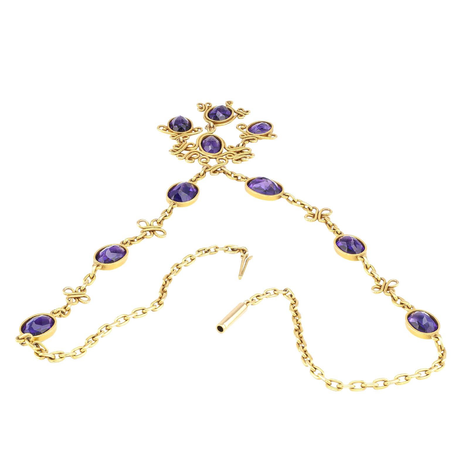 Art Nouveau Amethyst Yellow Gold Necklace In Good Condition In Los Angeles, CA