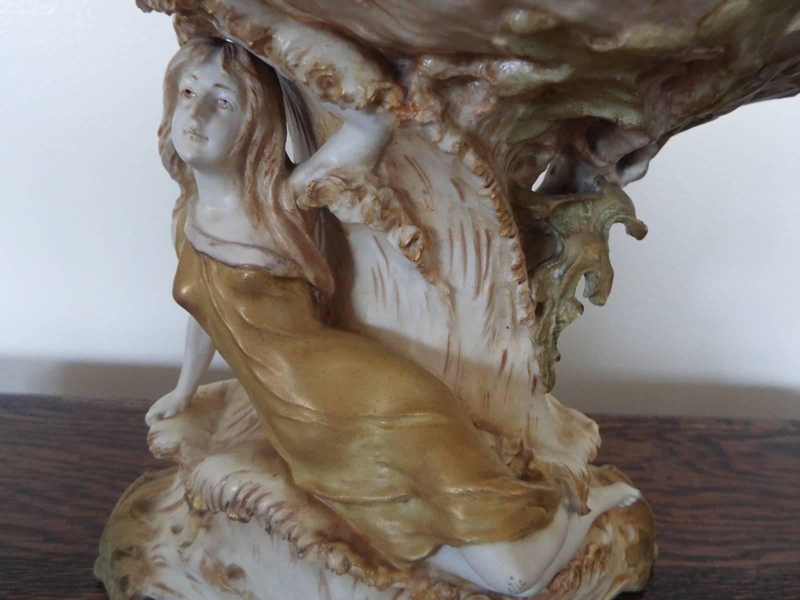 Austrian Art Nouveau Amphora Figurative Vase Center Bowl