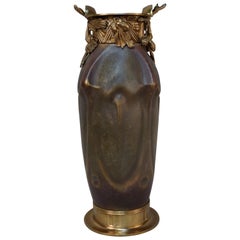 Art Nouveau Amphora Pottery and Bronze Vase