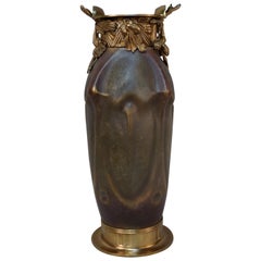 Vase Art Nouveau Amphora en poterie et bronze