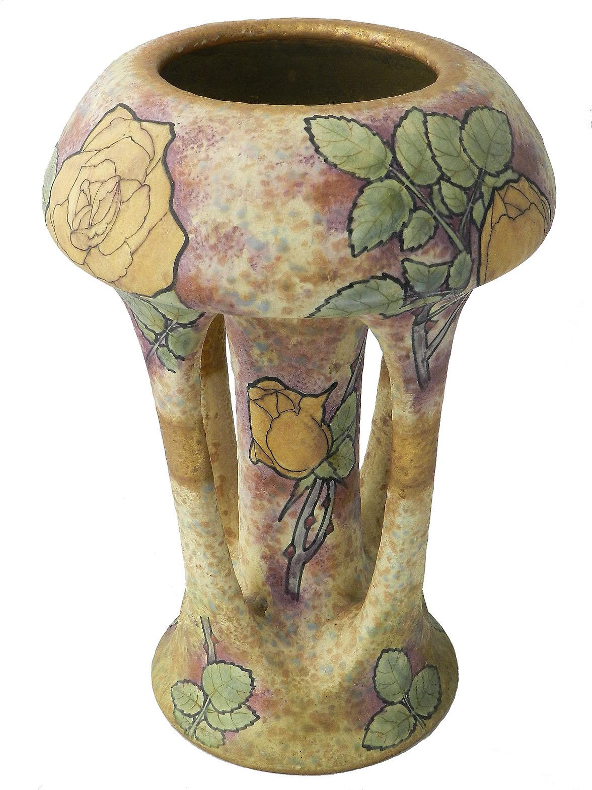 Art Nouveau Amphora vase by Amphora, Austria, circa 1900 
Large
Hand decorated 
Superb quality Marked to base with crown and number
Excellent condition for its age 
Manufactured for Riessner, Stellmacher & Kessel (RStK) Amphora of Turn-Teplitz,