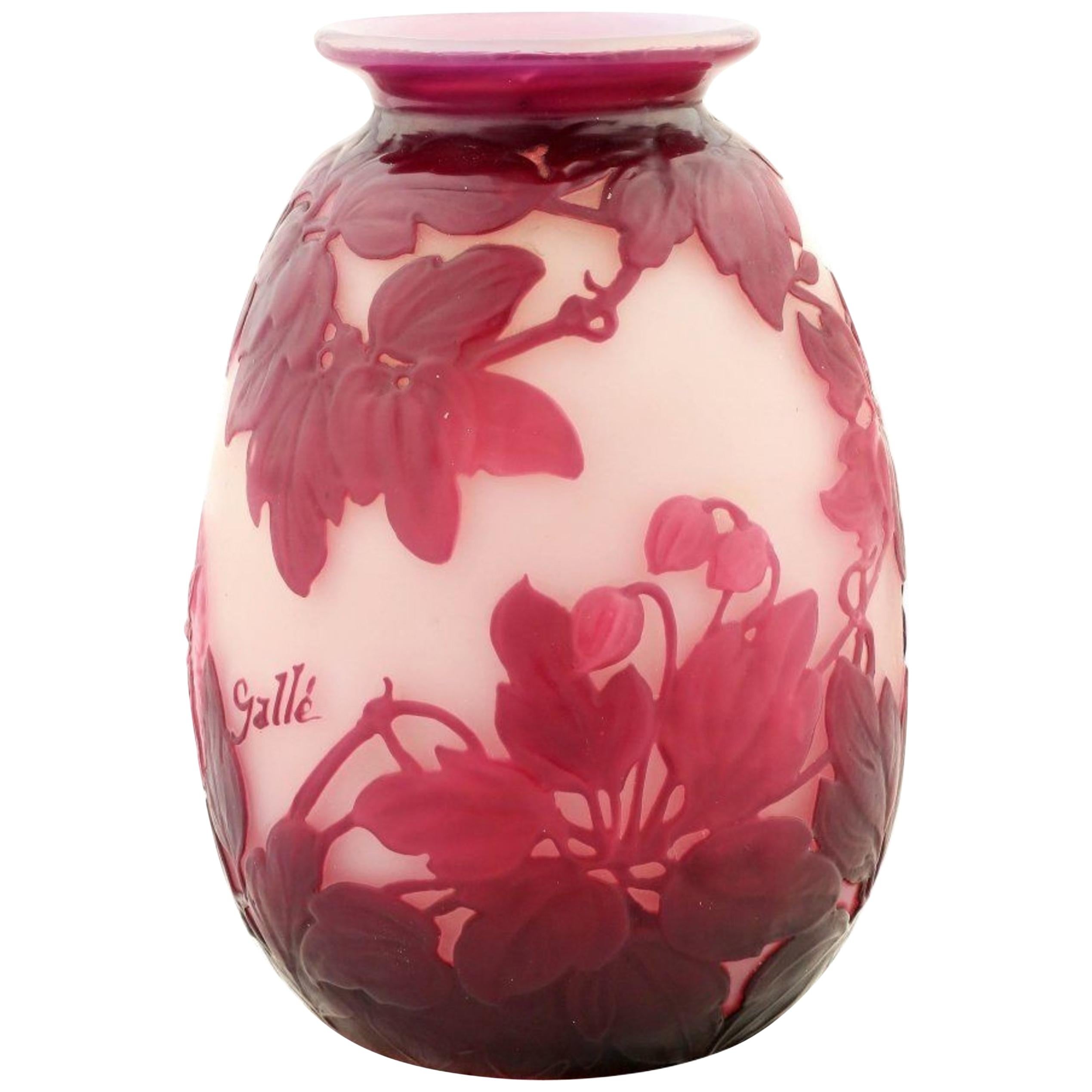 Art-Nouveau and Art-Deco Fine Cameo Glass Vase by Emile Gallé, Signed