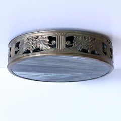 Antique Art Nouveau and Art Glass Ceiling Light with Grape Leaf Design