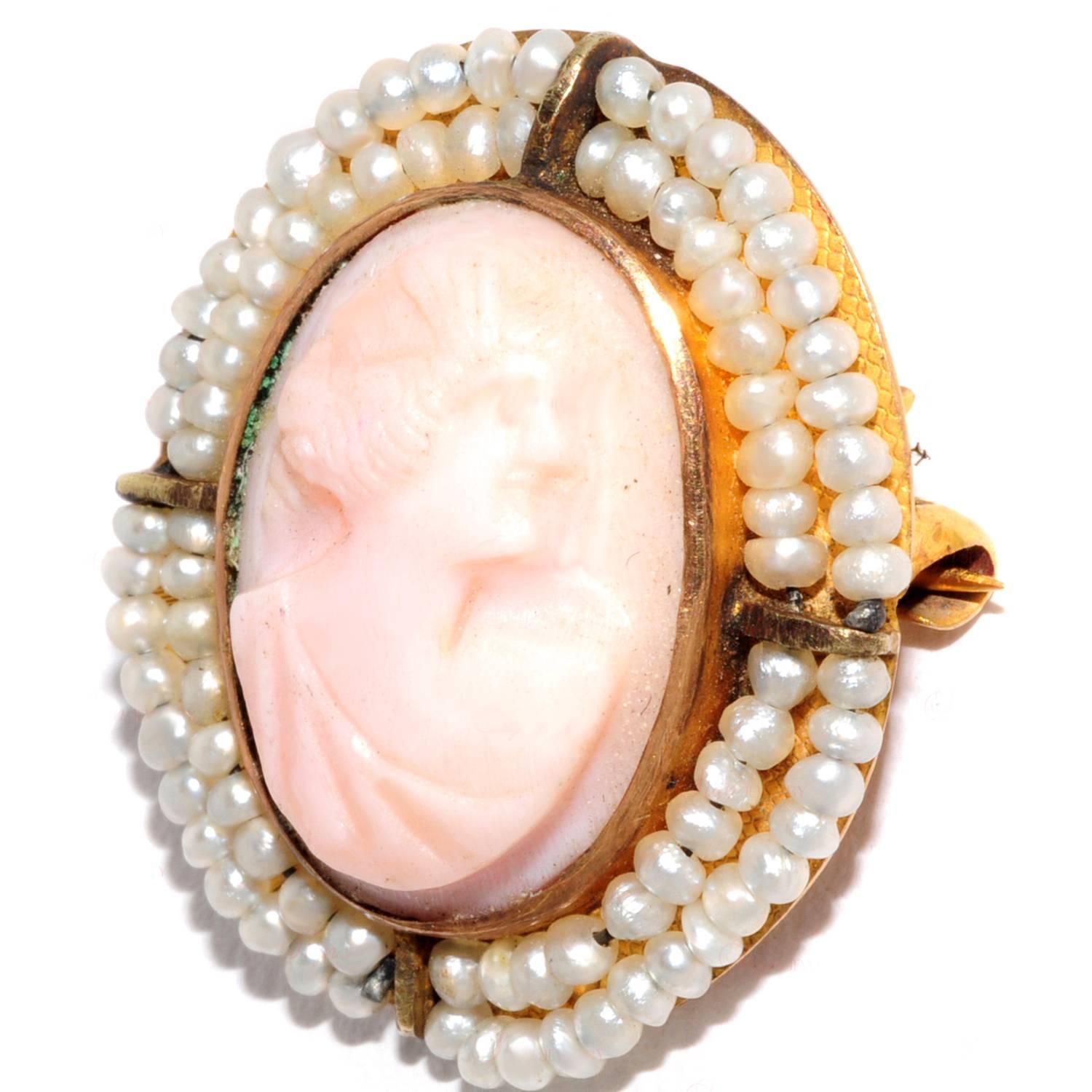 coral cameo brooch