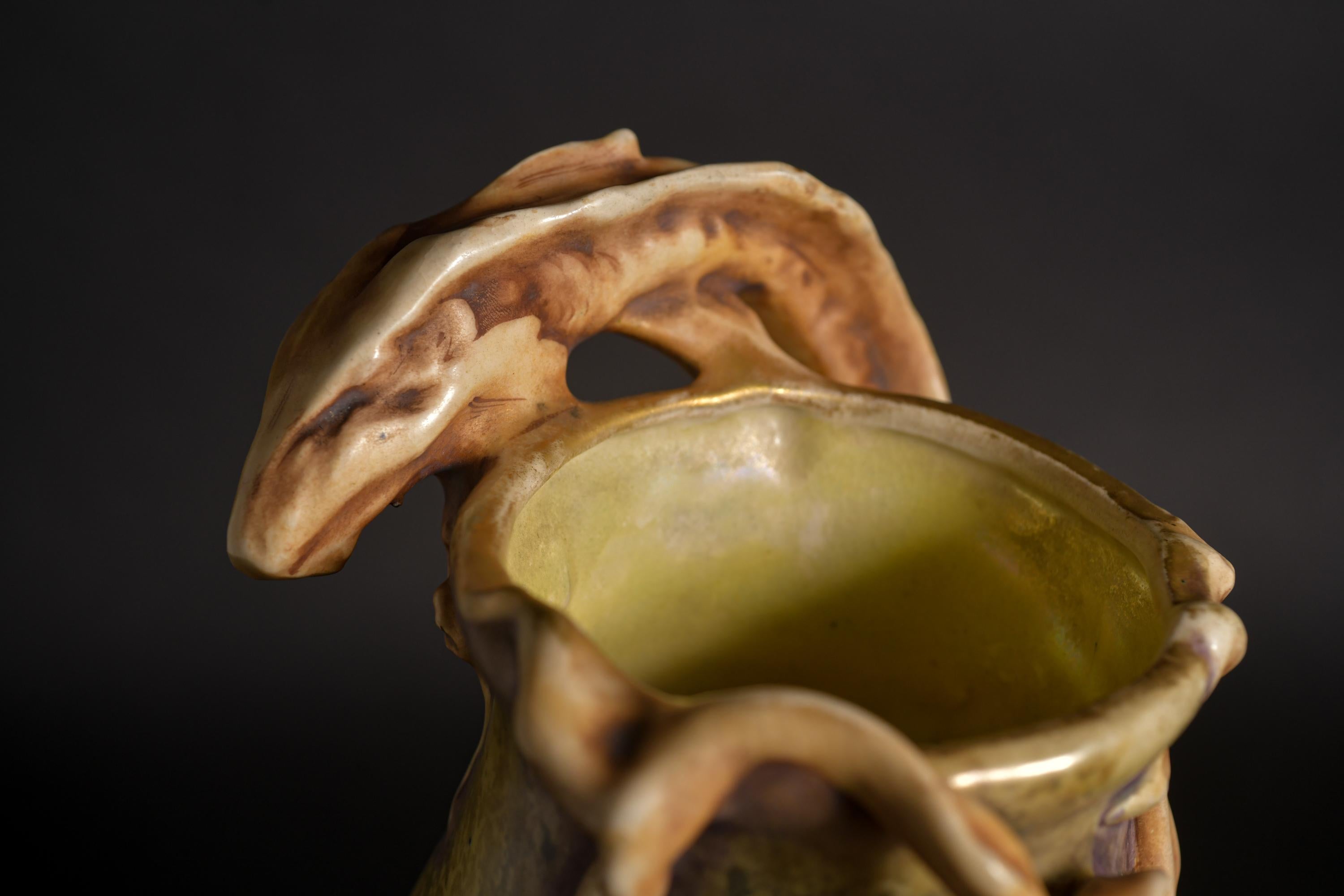 Art Nouveau Angry Web-Footed Sea Monster Vase by Eduard Stellmacher for Amphora For Sale 5