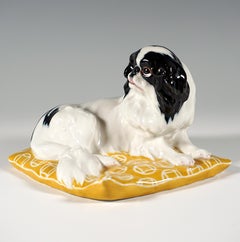 Art Nouveau Animal Figure 'Japan Chin Dog', by E. Hoesel, Meissen Germany, c1914