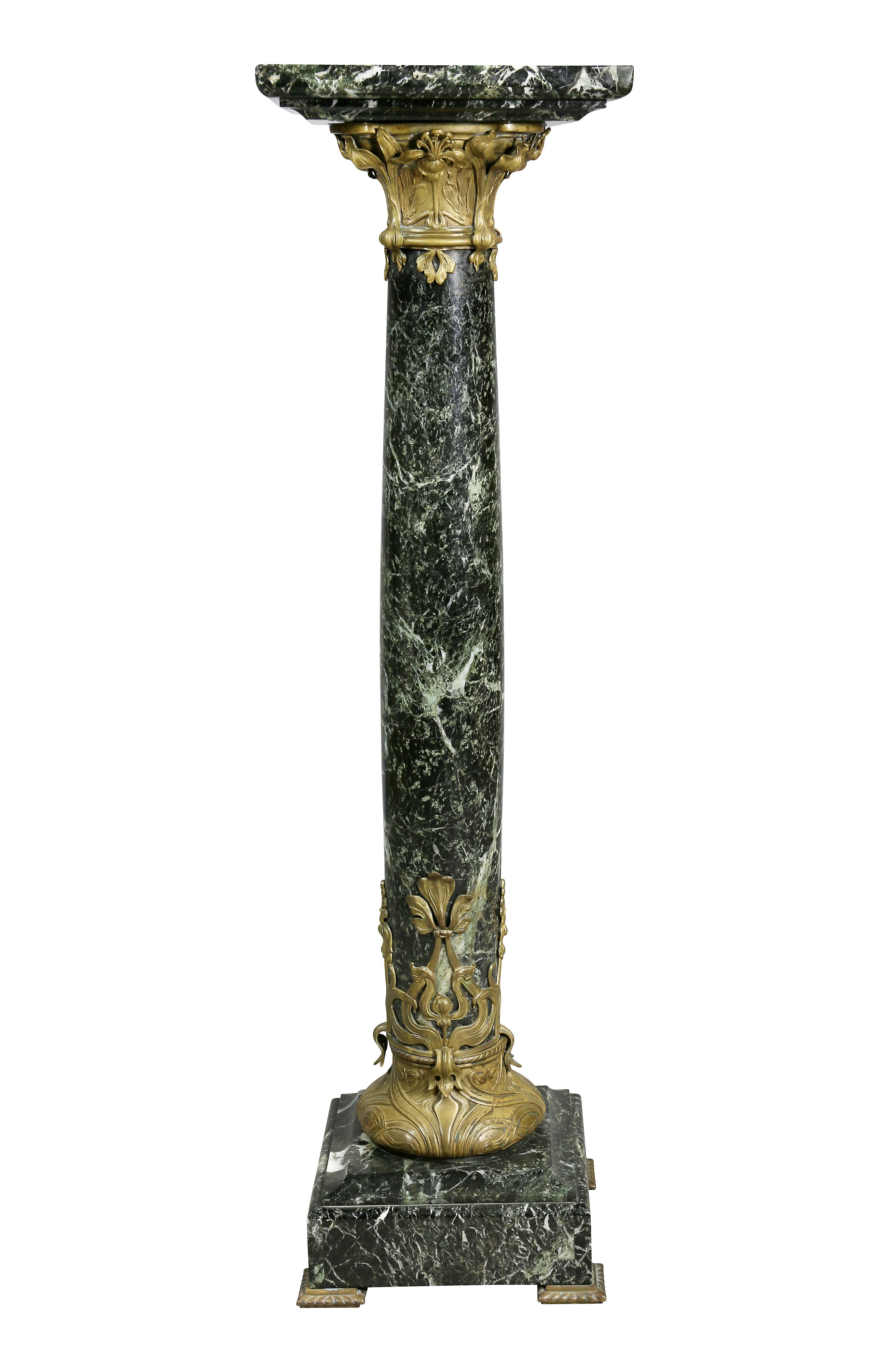 Art Nouveau Antico Verde Marble and Bronze Mounted Pedestal 5