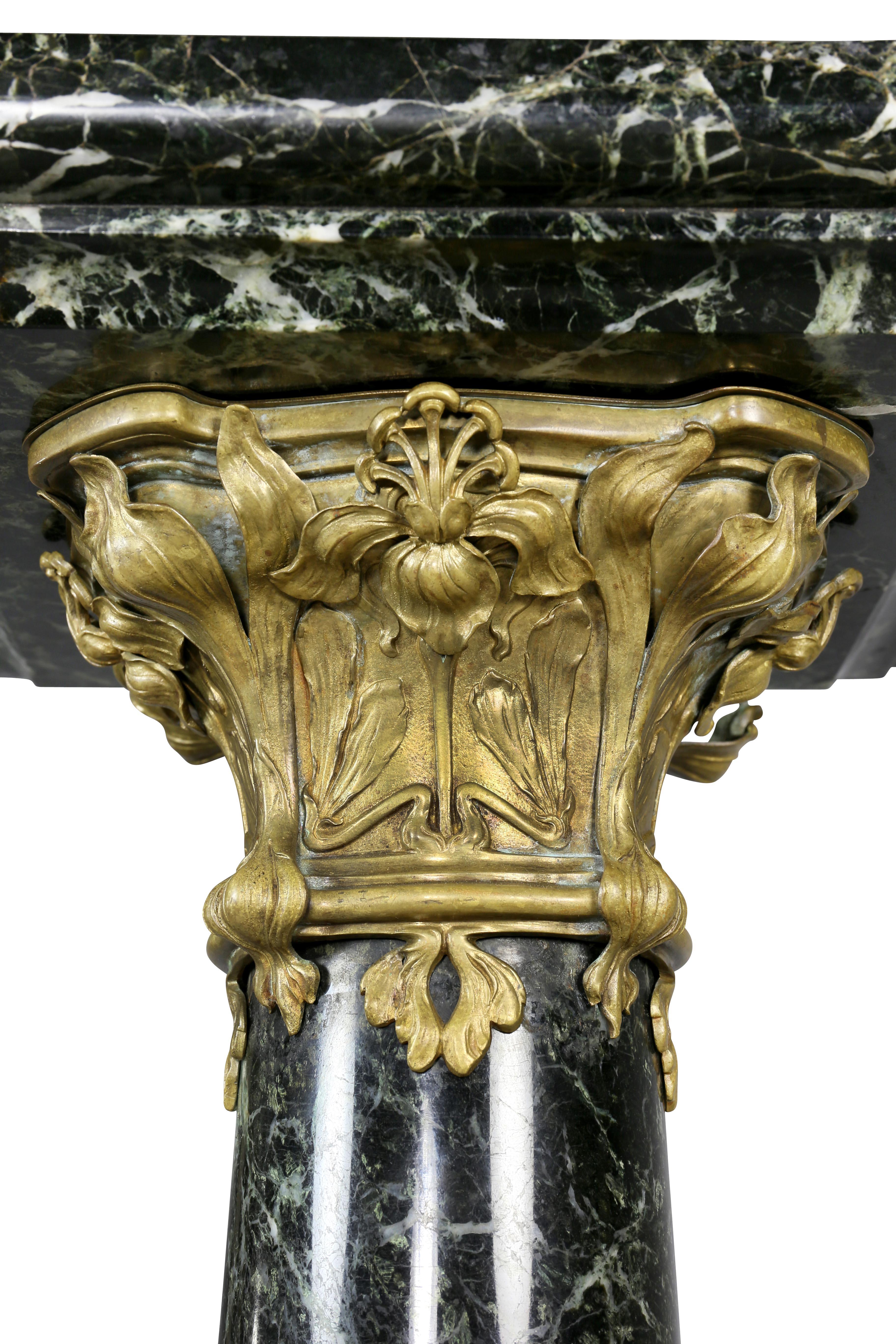 19th Century Art Nouveau Antico Verde Marble and Bronze Mounted Pedestal